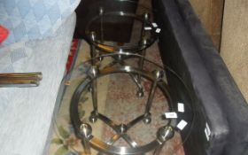 Pair of Small Glass Topped Shiny Metal Legs, Side Coffee Tables.