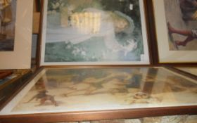 Framed Pictures. Girl Playing with Cat and Dancing Bear.