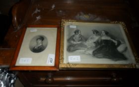 Two Framed Portrait Drawings, Dated 19th Century.