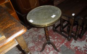 Brass Topped Small Circular Side Coffee Table.