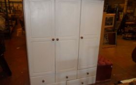 Small Triple Wardrobe with 5 White Front Drawers ( Wooden with white Doors )