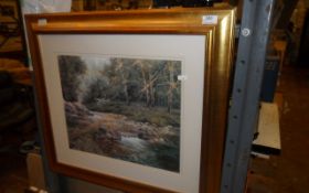 Framed Picture of River Running Through Woods.