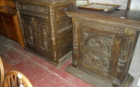 Flemish Carved Oak Two Cabinets with 17th Century Embellishments.