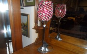 Lamp with Metal Base and a Red Mosaic Style Shade.