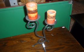 Black Metal Candle Holder with Candles.