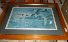 Framed Picture of a Wedge of Swans.