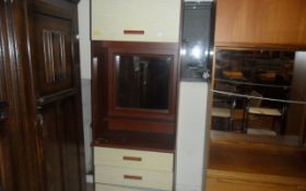 Dark Wooden Dresser Unit ( White Facing Units )  3 Drawers, Mirror and Overhead Cupboard. .