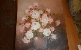 Oil Painting on Canvas of Vase Full of Roses Signed by Beader.