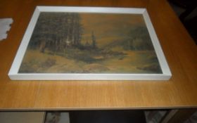 Picture of a Mountain Stream by Robert Wood. White Wooden Frame.