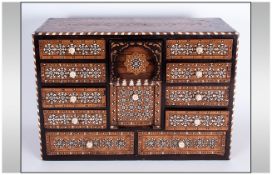 Small Middle Eastern Table Cabinet, with Geometric Designed Inlaid Top and Sides In Ivory, Shell and