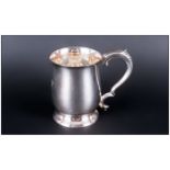 Elizabeth II Silver Tankard of Plain Form with Scroll Handle. Hallmark Sheffield 1967. Makers Mark