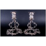 Irish Very Fine & Magnificent Pair Of Cast Silver Candlesticks By Royal Irish Silver Ltd, in
