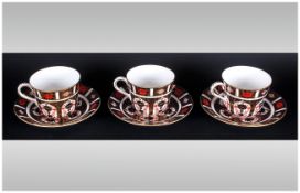Royal Crown Derby Old Imari Pattern Set of 3 Coffee Cups and Saucers ( 6 ) In Total. 22ct Gold