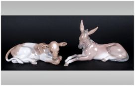 Lladro Animal Figures ( 2 ) In Total. 1/ Donkey, Model Num.4679. Issued 1969, Height 4.25 Inches,