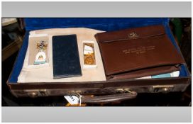 Masonic Interest, Brown Leather Case Containing Apron, Sash, Jewels etc