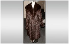 Ladies Full Length Dark Brown Ermine Coat, fully lined. Collar with revers, hook & loop fastening.