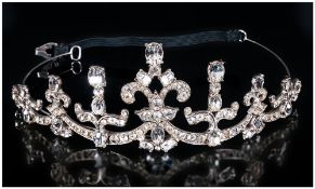 A Vintage and Impressive Paste Set White Metal Ladies Tiara, Ideal For Weddings and Special