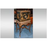 Edwardian Chinoisserie Decorated Lacquered Cabinet on Stand. In The George I Style with a Double