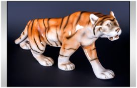 Royal Dux Wild Animal Figure ' Tiger ' In an Attacking Position. Marked to Base. 6.75 Inches High,