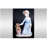 Lladro Figure ' Flower In a Pot ' Model Num.5028. Issued 1980-1985. Height 8.5 Inches. Stands 9