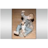 Nao by Lladro Figure ' Boy Playing with His Dog ' Height 6.25 Inches. Mint Condition.