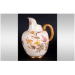 Royal Worcester Ivory Floral Helmet Shaped Jug with Gold Painted Handle and Base. Date 1903,