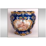 Majolica - English Late 19th Century Jardiniere, Blue and Gold Colour. With Images of Putti to