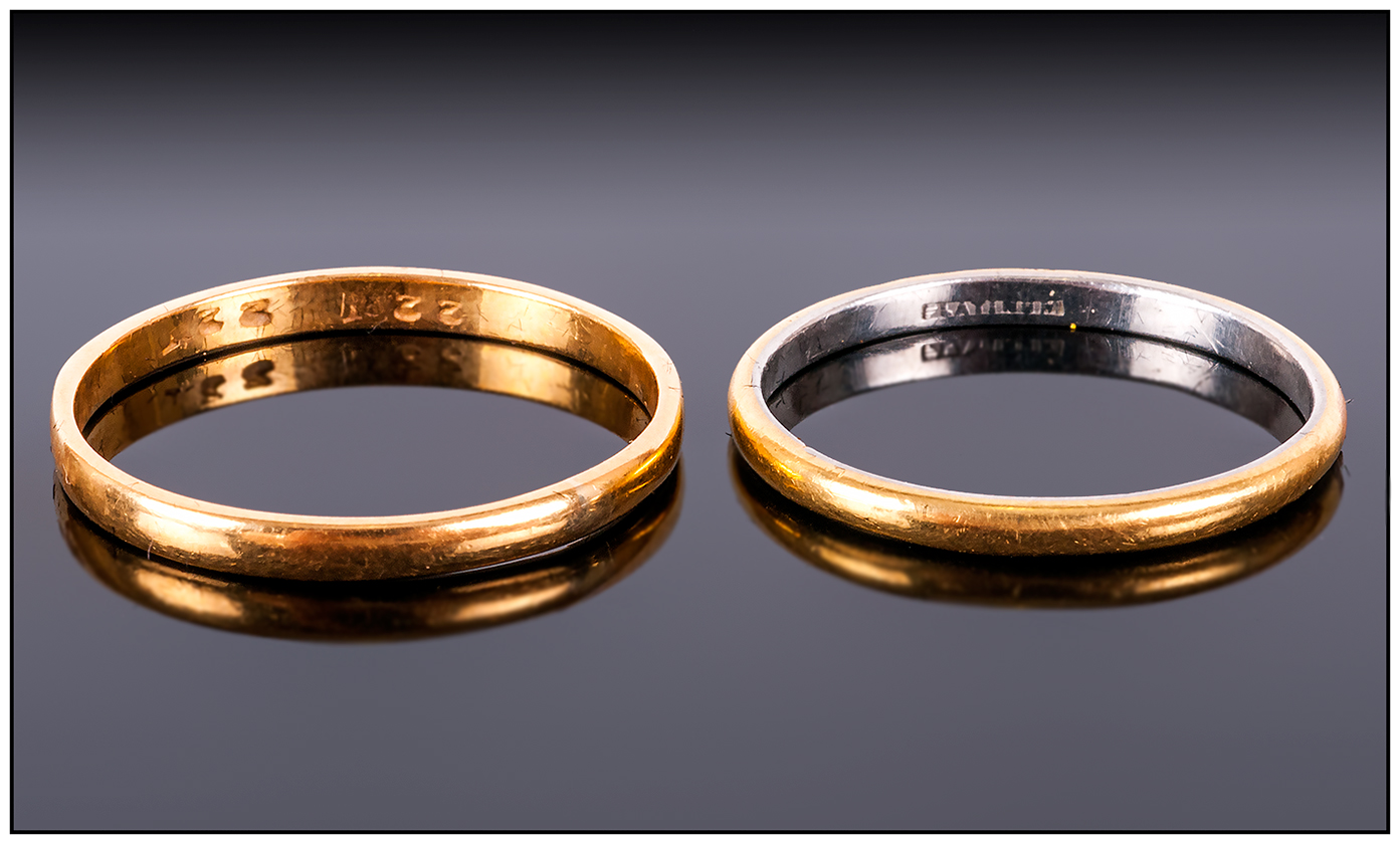 22ct Gold Wedding Band, Marked 22ct and a Platinum Wedding Band, Marked Platinum. Weight 5 grams. - Image 3 of 4