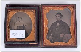 Two Various Daguerreotypes, one showing the image of a mid 19th century gentleman with the