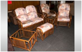 Six Piece Conservatory Lounge Suite, In Bamboo and Rattan, 2 Matching Armchair Settee, 2 Glazed