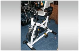 Iron Man XI Racing Exercise Bike. White Frame, Black Seat and Handles.