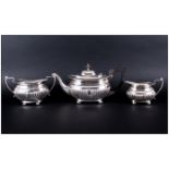 Edward VII Fine Silver 3 Piece Tea Service Of Regency Form with half fluted decoration and pie crust
