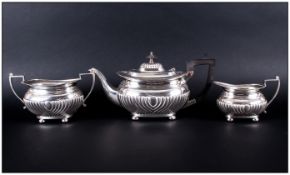 Edward VII Fine Silver 3 Piece Tea Service Of Regency Form with half fluted decoration and pie crust
