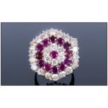 Ladies Impressive 18ct White Gold Set Large Ruby and Diamond Cluster Ring. Flower head Setting.