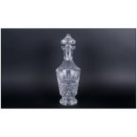 Waterford Fine Cut Crystal Signed Decanter, Features The Falulous Maeve Pattern. Stands 12.75 Inches
