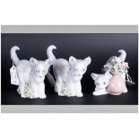 Lladro Cat Figures with Flowers ( 3 ) Figures In Total. 1/ Secret Spot, Model Num. 6566. Height 4