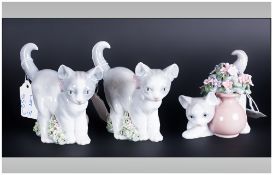 Lladro Cat Figures with Flowers ( 3 ) Figures In Total. 1/ Secret Spot, Model Num. 6566. Height 4