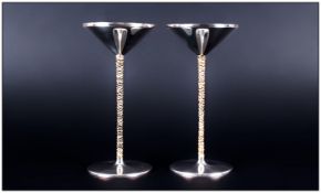 Stuart Devlin Fine Pair Of Silver & Silver Gilt Candle Stick Holders, with textured gilt stems.