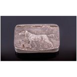An English Pewter Snuff Box by Wilsons Co of Sharrow. No.L1456. The Hinged Lid, Embossed with a