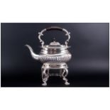 Edward VII Fine Silver Spirit Kettle & Stand Of Regency Form with half fluted decoration & pie-crust