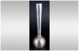 Modernist Designed Silver Specimen Vase, with Textured Base. Hallmark Birmingham 1978. Makers D & F.