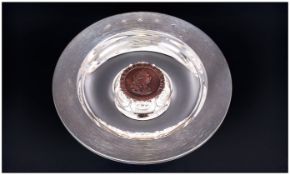 A Ltd and Numbered Edition Britannia Silver Dish with Cartwheel Penny. To Commemorate 300 Years of