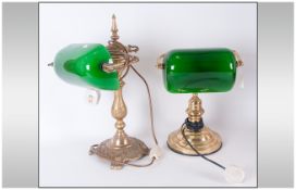 Two Bankers Lamps with green shades