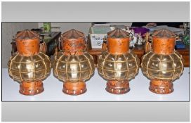 Set of Four Reproduction Copper Ships Lanterns with wall brackets. Converted for electric use.
