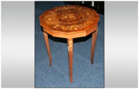 Italian Walnut Inlaid Shaped Top Centre Table with floral top profusely inlaid with central panel of