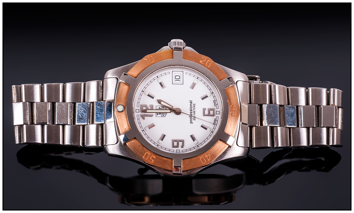 Tag Heuer Professional Date Just Gents Steel Wrist Watch, with 18ct Rose Gold Bezel. WW1150. PK0400. - Image 3 of 8