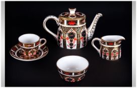 Royal Crown Derby Old Imari Pattern Miniature 5 Piece Singles Tea Service. Comprises Teapot, Cup and