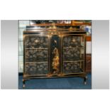 An Edwardian Chinoisserie Lacquered Bow Fronted Display Cabinet In The Chinese Chippendale Style,