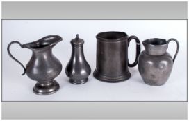 4 Items Of Pewter Including A Rare 18th Century Pear Shaped Pepperette