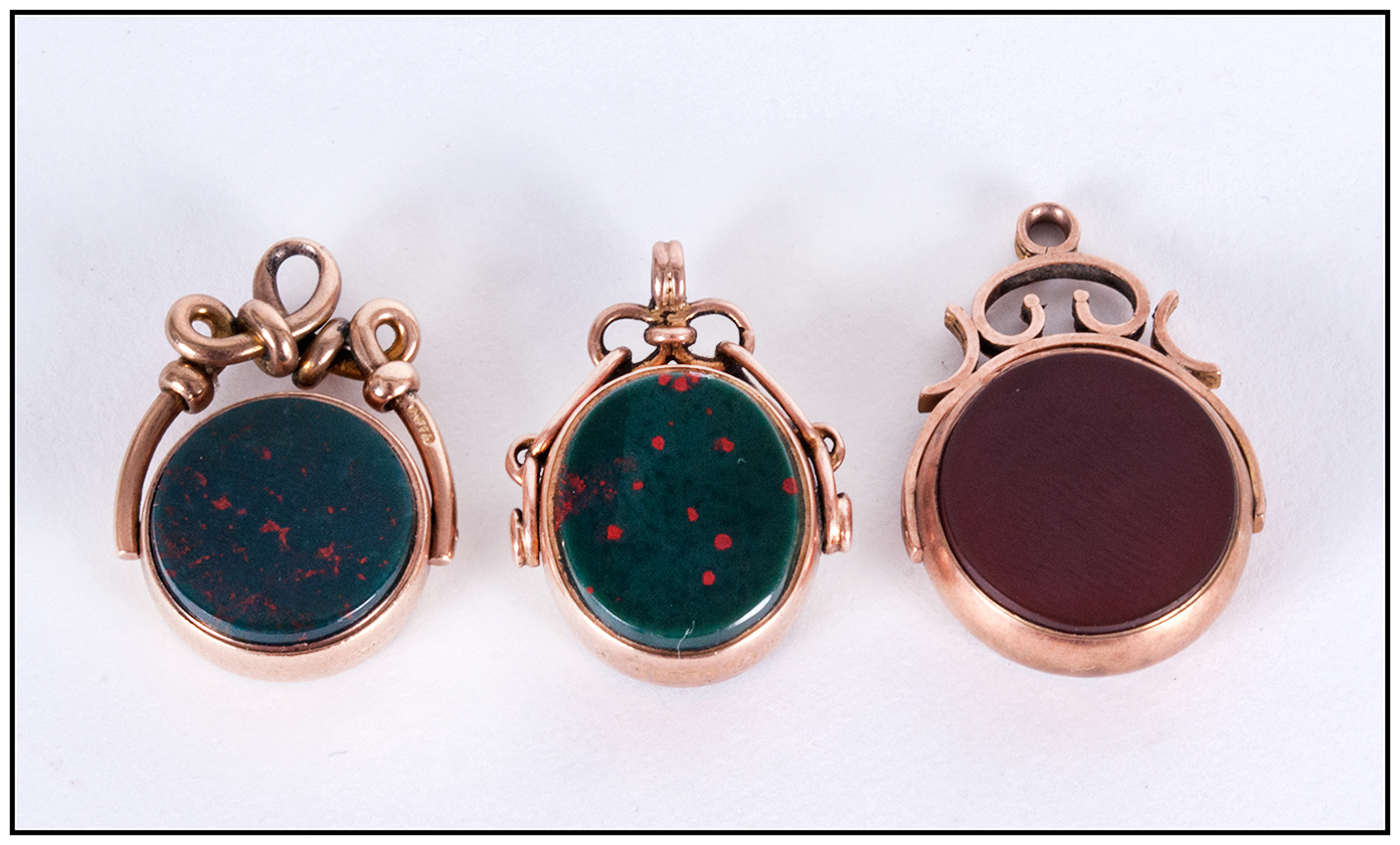 Edward VII 9ct Gold Cornelian and Agate Set Fobs ( 3 ) In Total. All Fully Hallmarked and In Good - Image 3 of 3